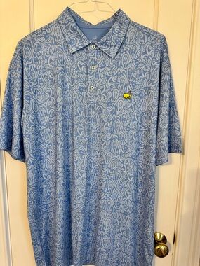 Masters Tech Light Blue Paisley Polo with Logo